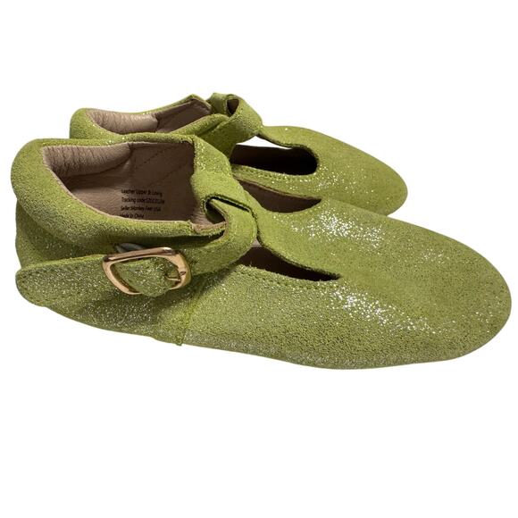 Monkey Feet Green Glitter Sparkle Mary Jane Shoes 4-5Y - Picture 1 of 9